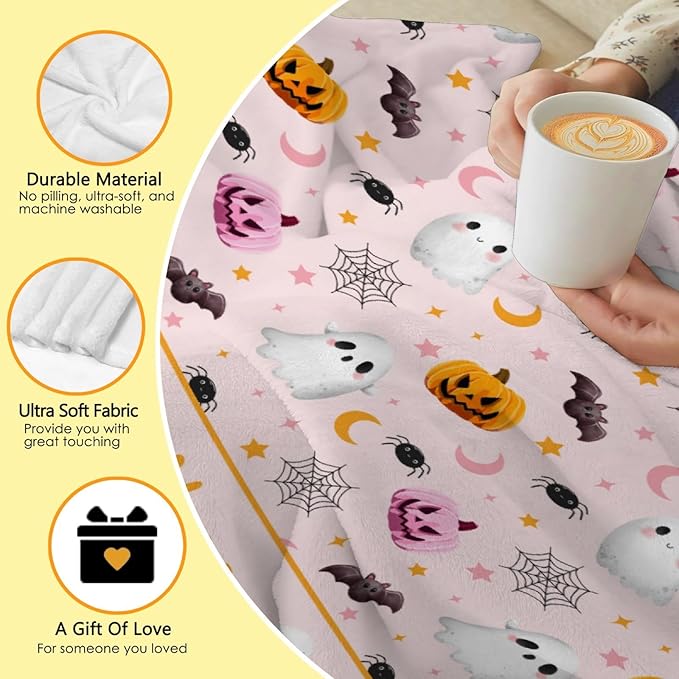 Custom Halloween Plush Cozy Blanket | Personalized Ghost Name Blanket for Boys Girls | 50"x60" Teens/Travel Size