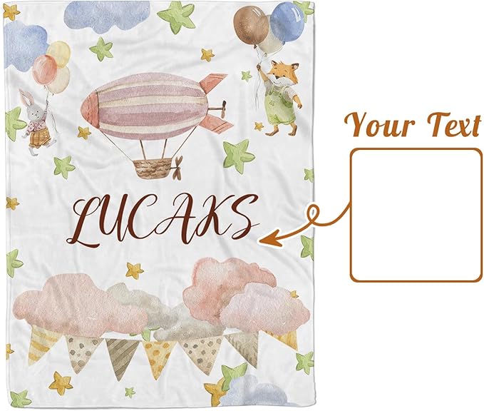 Personalized Baby Blanket for Girls, Custom Name Blanket for Newborn New Mom, Soft Flannel with Double Layer Dotted Backing, Gifts for Baby Shower Christmas Birthday, Hot Air Balloons(30”x40)