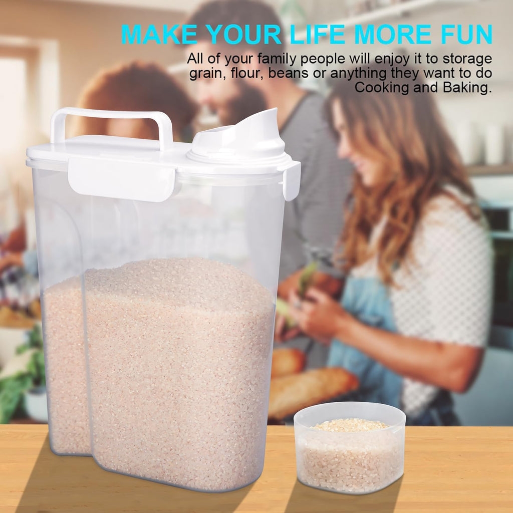Rice Airtight Dry Food Storage Containers 10Lbs, BPA Free Plastic Storage Bin Dispenser with Pourable Spout, Portable Handle, Kitchen Pantry Organization for Cereal, Flour and Baking Supplies