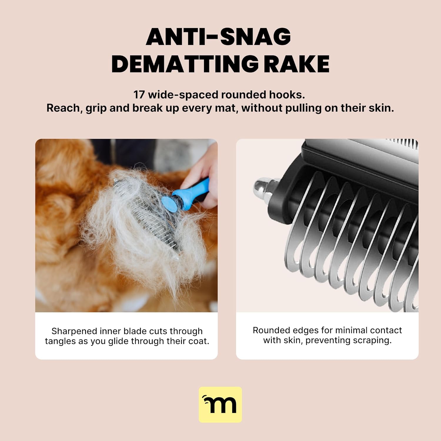MalsiPree Dog Brush for Shedding - 2 in 1 Undercoat Rake Deshedding Tool for Medium to Large Double-Coated Dog Grooming - Pet Dematting Comb - Pet Deshedder (Pink)