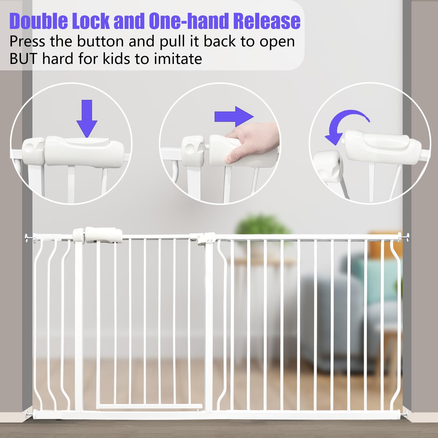 Extra Wide Baby & Dog Gate 62-67 Inch, Pressure Mounted No Drilling, Adjustable Indoor Safety Gate for Stairs & Wide Doorways - Metal Design for Kids and Pets, White