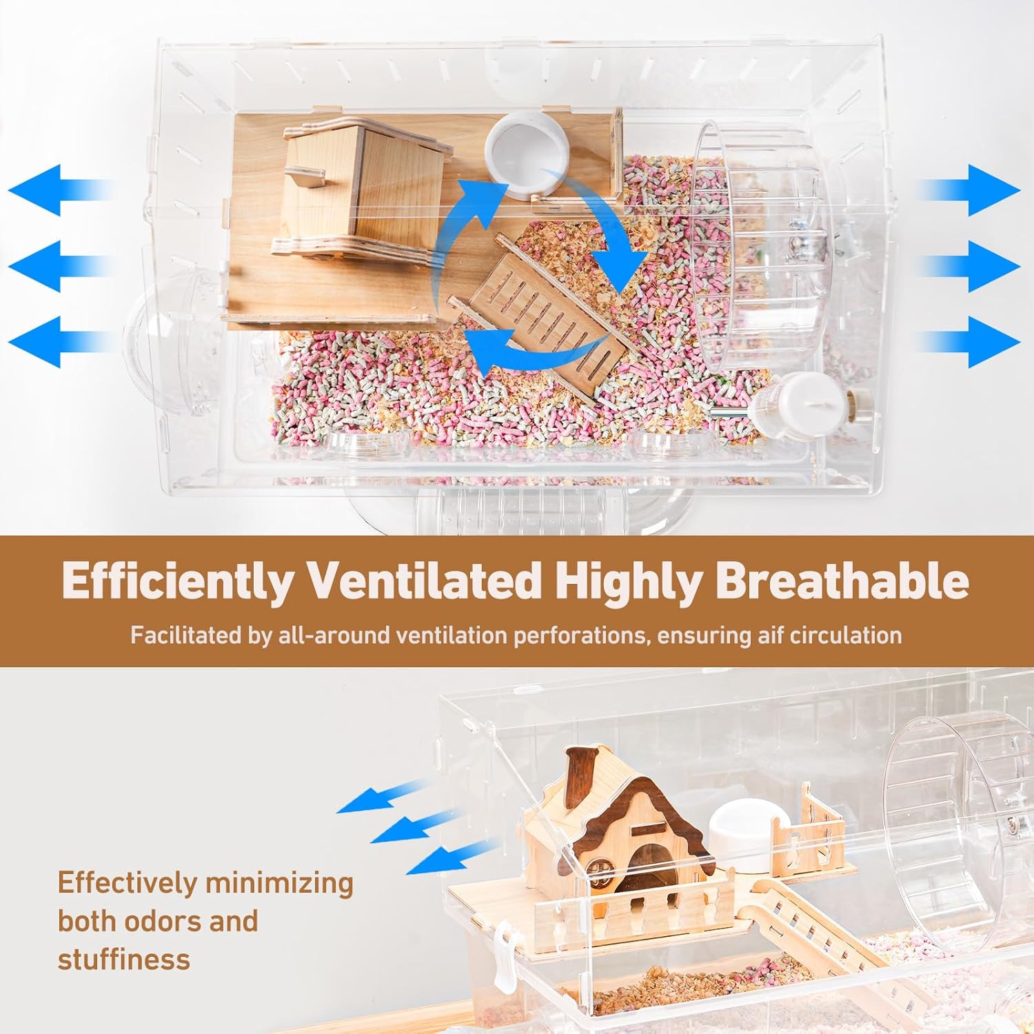 Hamster Cage 8 in 1 with All Accessories, Portable Hamster Cages with Full Transparent Viewing, Excellent Ventilation, Castle Habitat, Dwarf Hamster Cage Suitable for Gerbil, Other Small Animals