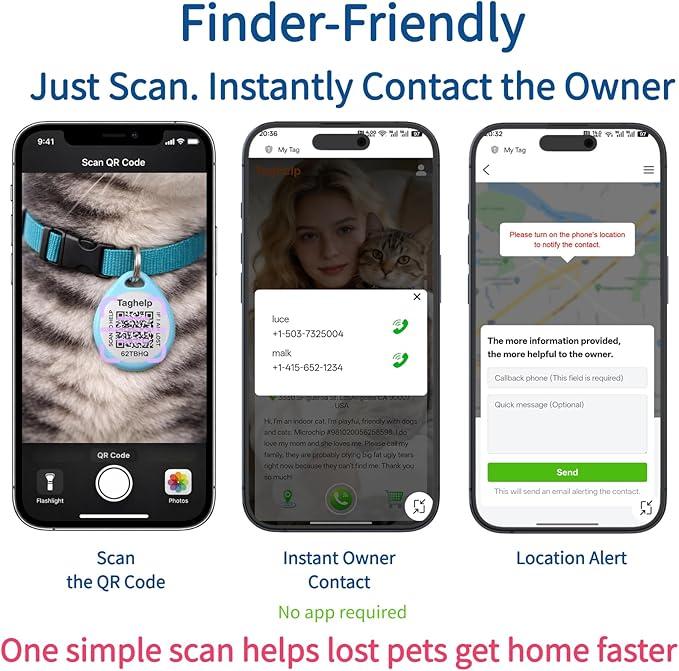 2 Pack QR Code Cat ID Tags for Collar, Personalized Smart Cat Tag - Image 4