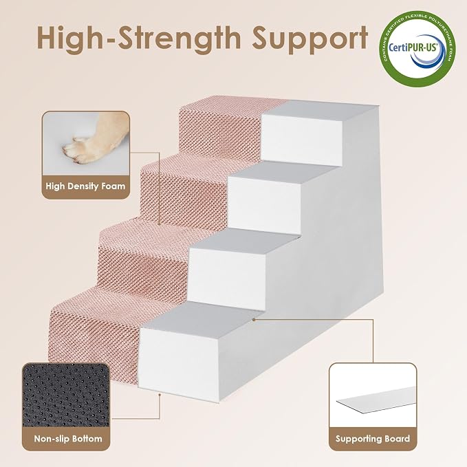 EHEYCIGA Dog Stairs for Bed 20" H, 4-Step Extra Wide Dog Steps for High Bed - Image 3