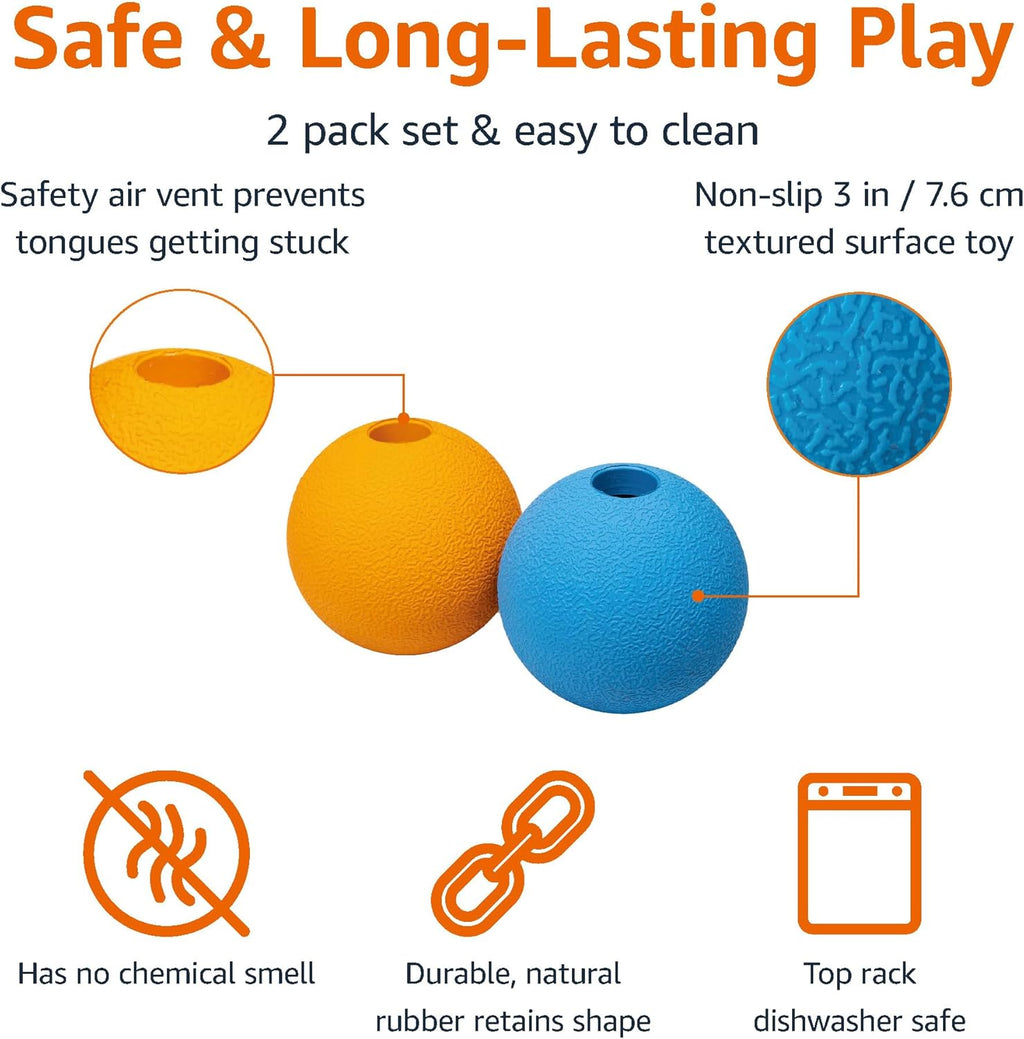 Amazon Basics Dog Toys, Interactive Fetch Rubber Balls, (Pack of 2), 3 inch, Blue, Orange