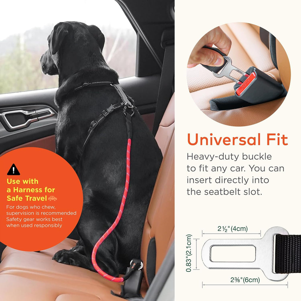 Dog Seat Belt for Car | Universal Dog Car Seatbelt | Durable Reflective Rope with Clip Hook Latch, Buckle and Carabiner- Safe and Secure Pet Safety Restraint (Pink)