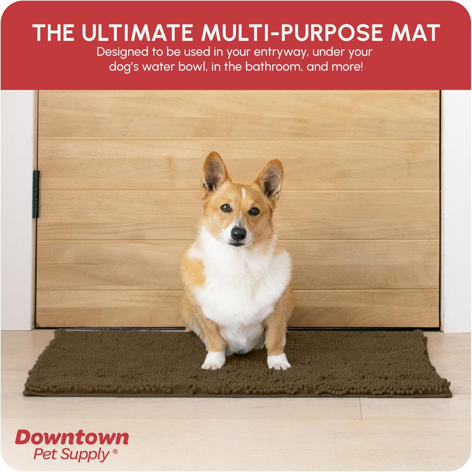 My Doggy Place Medium Microfiber Dog Mat, 31" x 20", Brown, Absorbent and Quick-Drying, Non-Slip Rubber Backed, Machine Washable