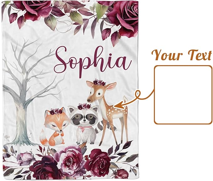 Custom Baby Blanket with Name, Double Layer Soft Dot Back Personalized Baby Blanket for Boys Girls, Woodland Blanket for Newborn Toddler, Customized Swaddle for Kids Birthday Gifts(30”x40)