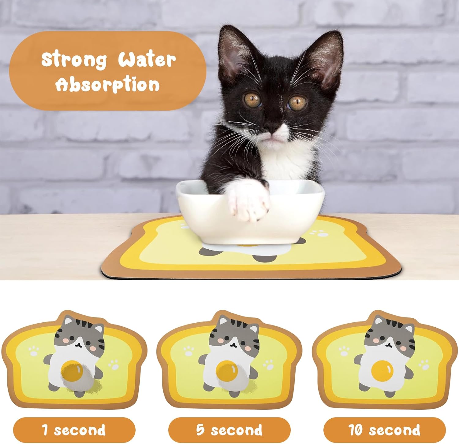 Cat Food Mats for Floor, Cat Water Bowl Mats Pet Feeding Absorbent Mat Cat Placemats for Food and Water Yellow Small 17.7 * 12 inch
