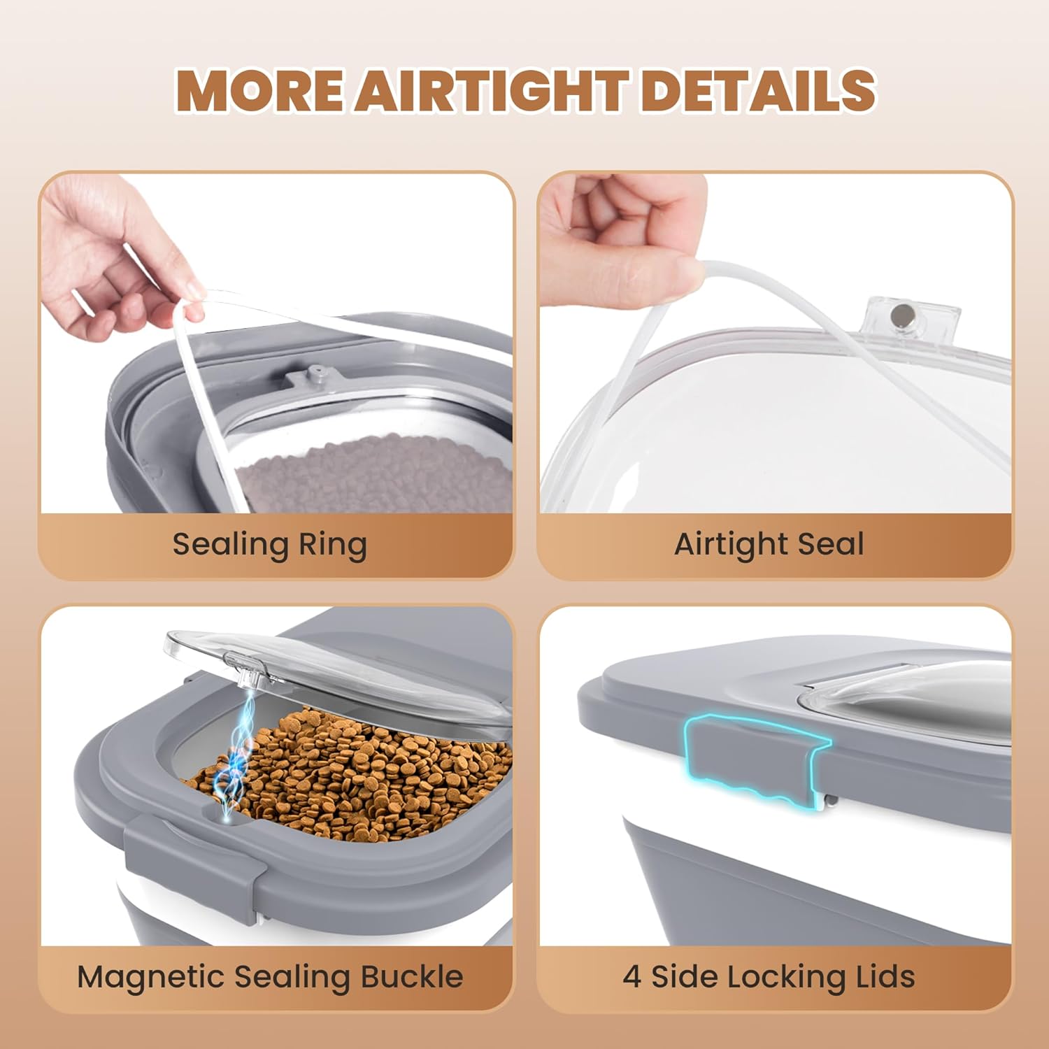 23-25 Lbs Airtight Dog Food Storage Container,Collapsible Pet food storage Container,All-in-One Cat Food Container Set with Scoops,Can Covers & Can Opener Spoons,Small Bin and Waste Bags