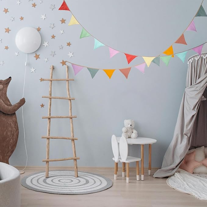 Fabric Bunting Banner, 2 Pack Handmade Neutral String Banner Each 8.5 ft 10 Flags Nursery Wall Hanging Wedding Birthday Home Baby Shower Party Decoration Bunting (Purple)