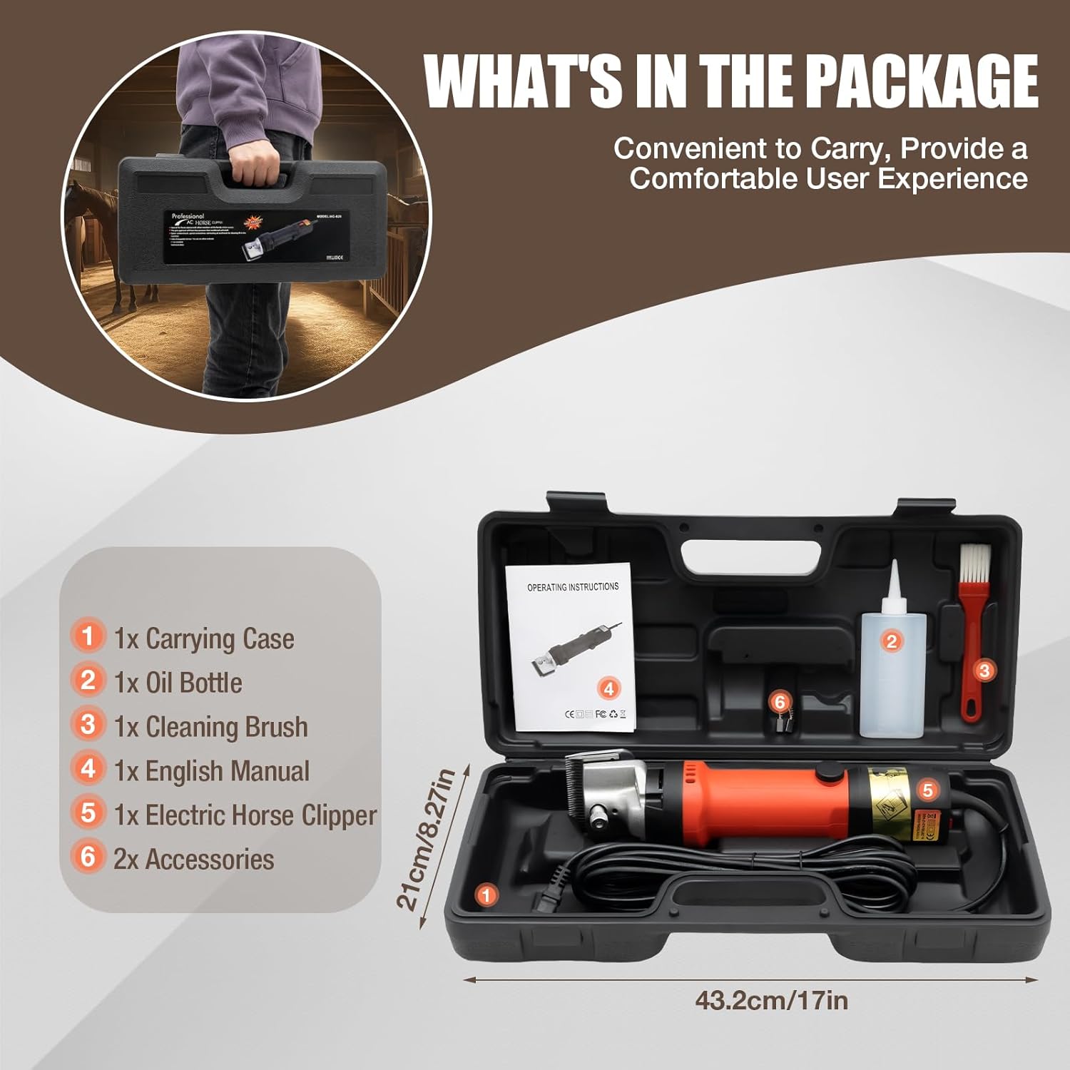 Horse Clippers,350W Horse Clippers Professional Electric Horse Grooming Kit,6 Speeds Animal Grooming Clippers for Horse Equine Goat Pony Cattle
