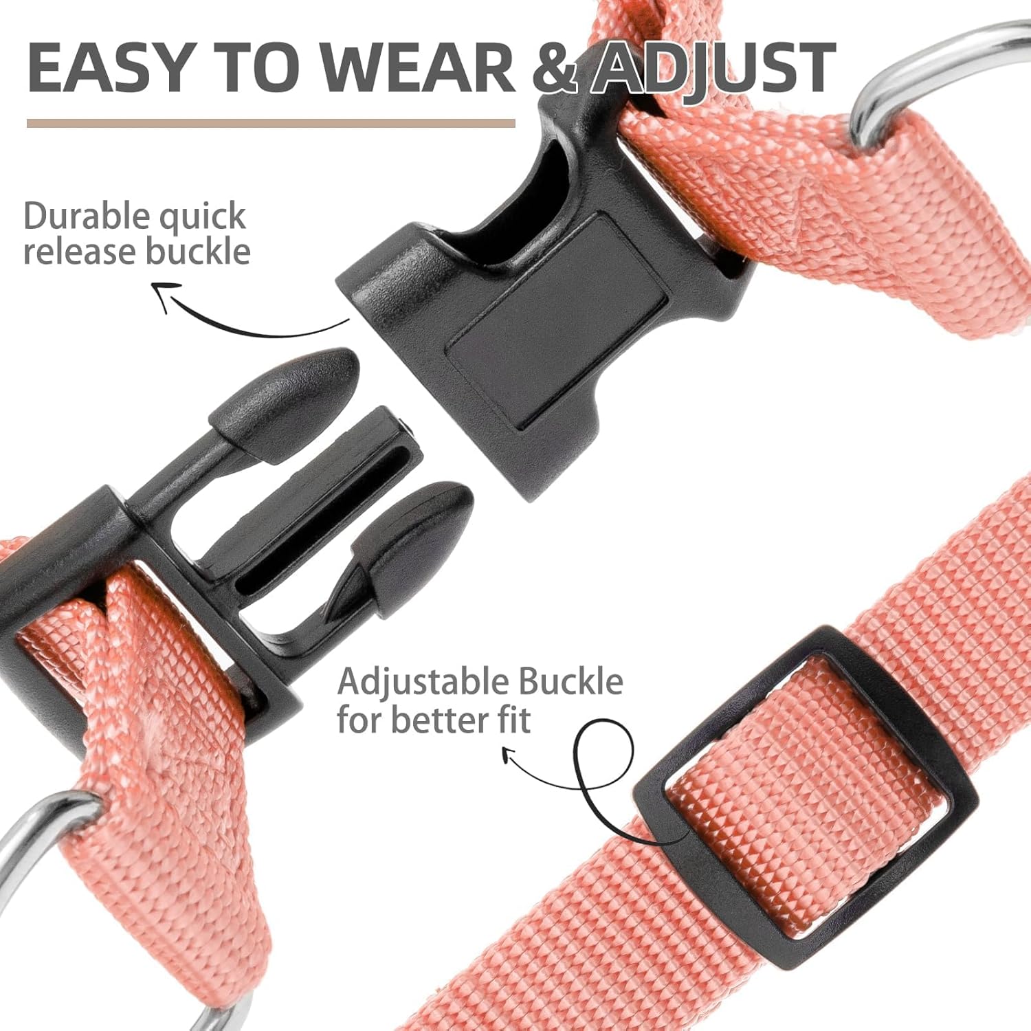 PUPTECK No Pull Dog Harness Soft Adjustable Basic Nylon Step in Puppy Vest Outdoor Walking with ID Tag LightCoral