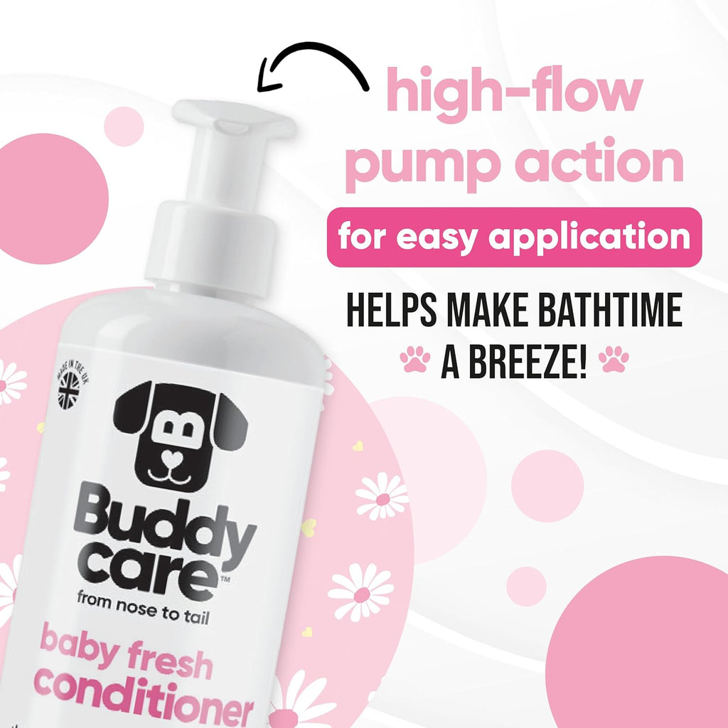 Baby Fresh Dog Conditioner (16.90oz) Made with Aloe Vera, Argan Oil & Pro Vitamin B5 to Detangle Matted Coats & Relieve Sensitive & Itchy Skin, Suitable for Puppies from 8 Weeks, Vegan