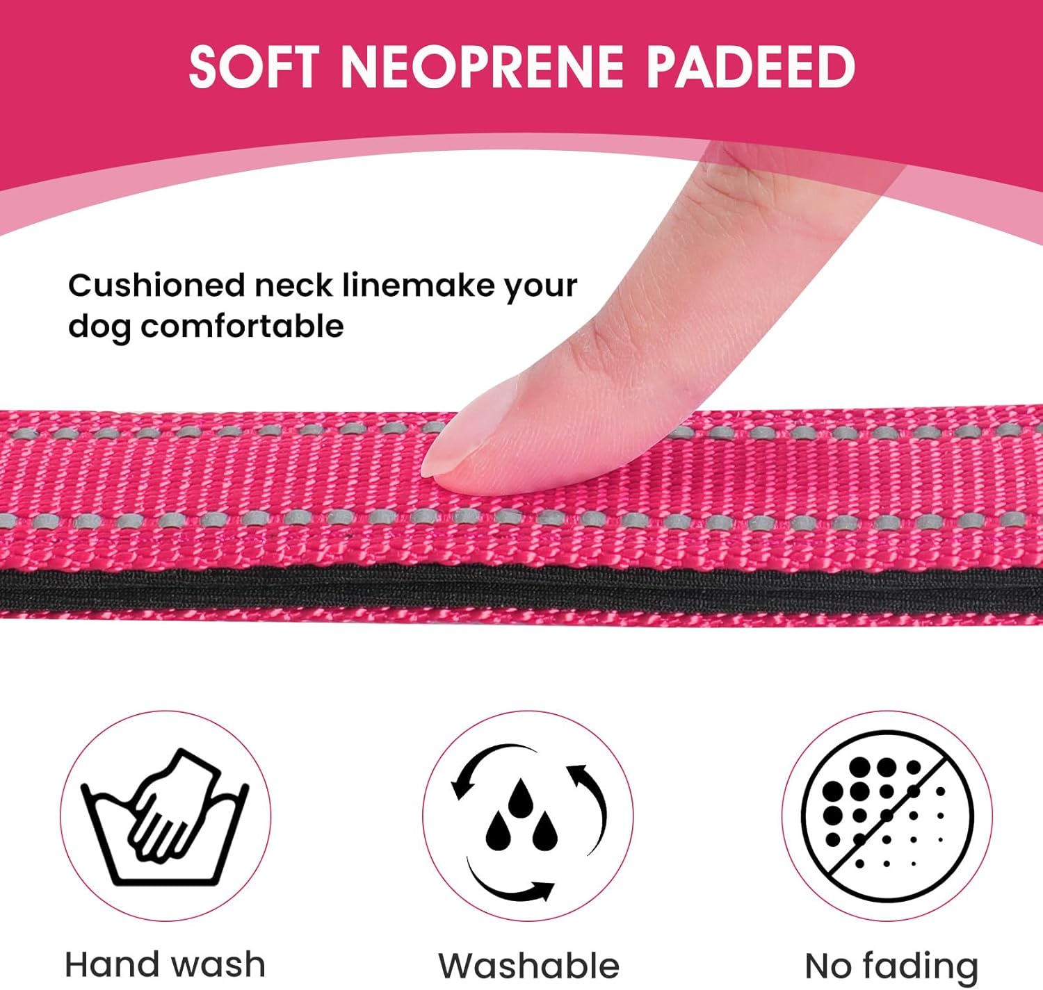 Reflective Dog Collar Padded with Soft Neoprene Breathable Quick Release Basic Dog Collars for Large Dogs Hot Pink Girl