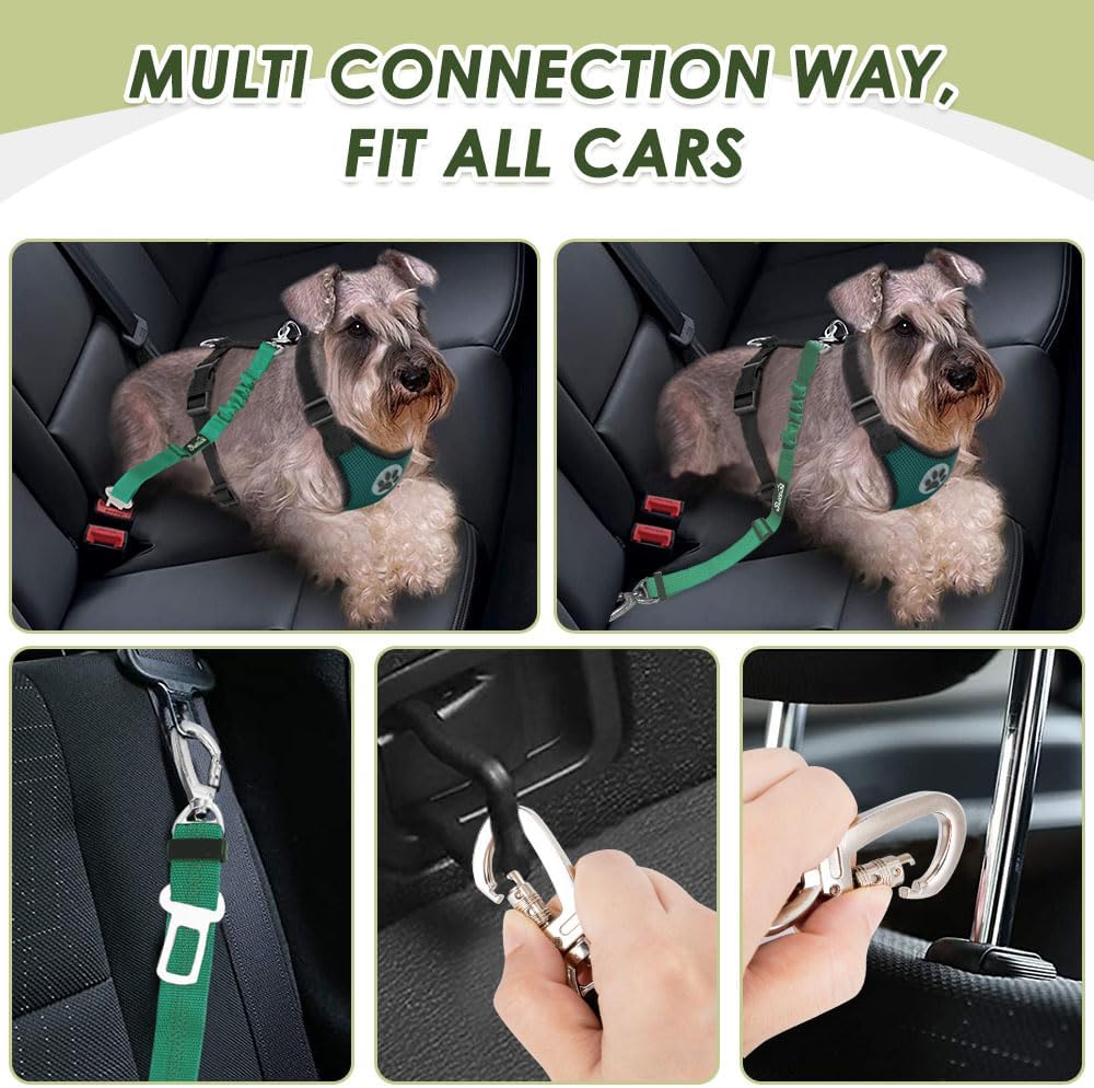 Lukovee Dog Seat Belt for Car, Adjustable Dog Car Harness for Large Medium Small Dogs, Soft Padded & Breathable Mesh Dog Seatbelt with Car Strap and Carabiner((Double Clip 2 in 1),Small)