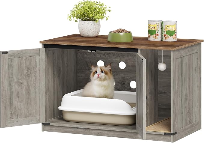 Hzuaneri Cat Litter Box Enclosure, Hidden Litter Box Cabinet Furniture - Image 9