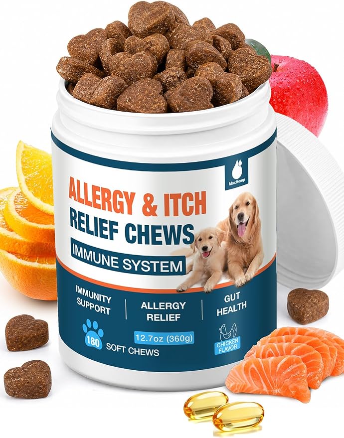 180 Chews Dog Allergy Chews, Itching Skin Relief, Natural Dog Allergy Relief by MaxHemp