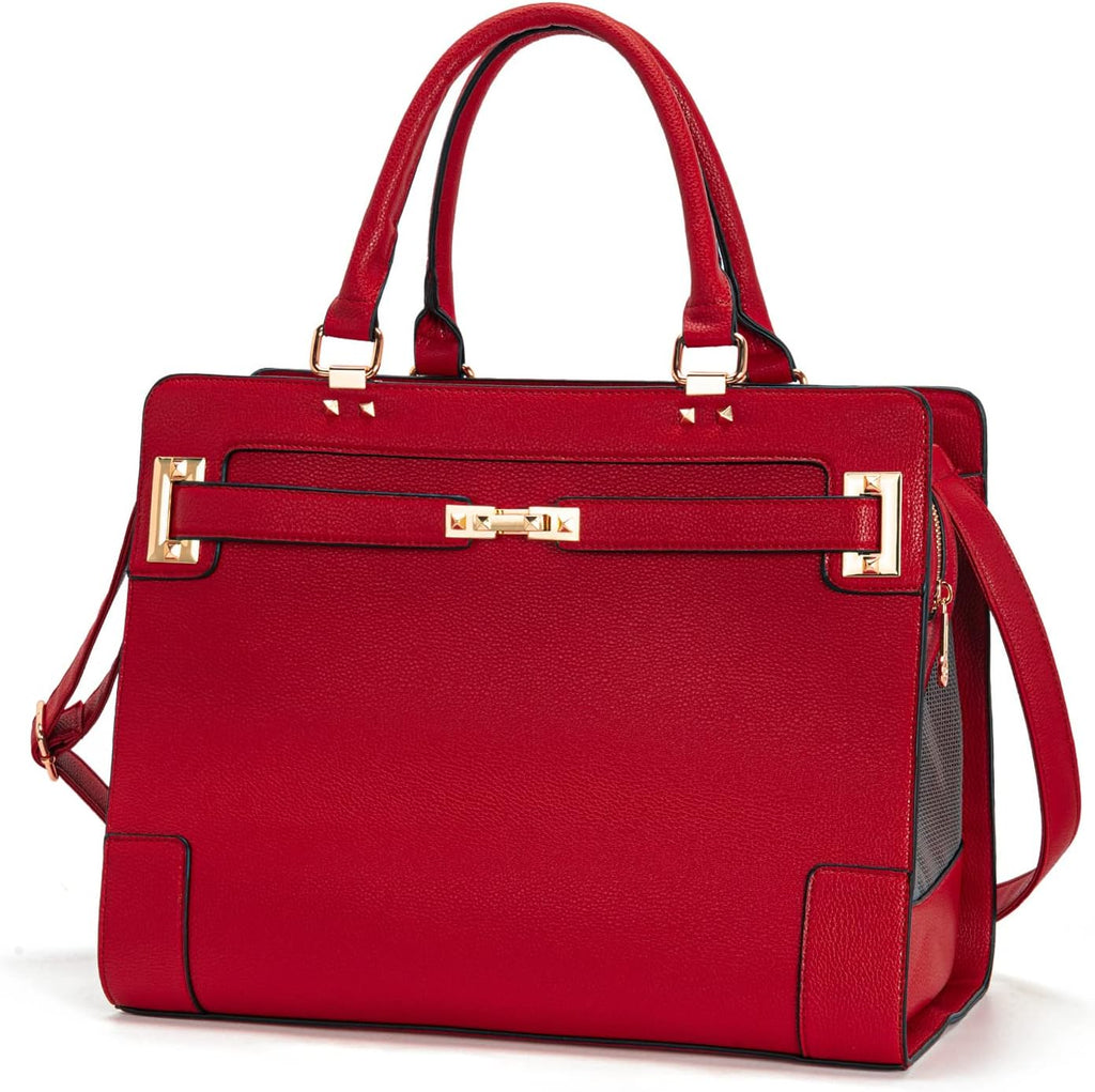 Fashion Pet Carrier Dog Cat Carrier Purse Soft-Sided Leather Handbag Pet Tote Bag for Small Dogs Puppy and Cats TSA Airline Approved (Red)