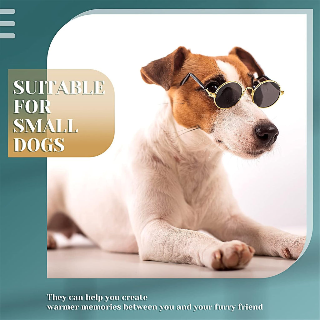 Dog Sunglasses Retro Pet Glasses Doll Glasses Classic Round Dog Glasses Metal Cat Puppy Eye Wear Hippie Costumes for Cats and Dogs, Photos Props Cosplay Party Costume (Gold, Black,Classic Style)