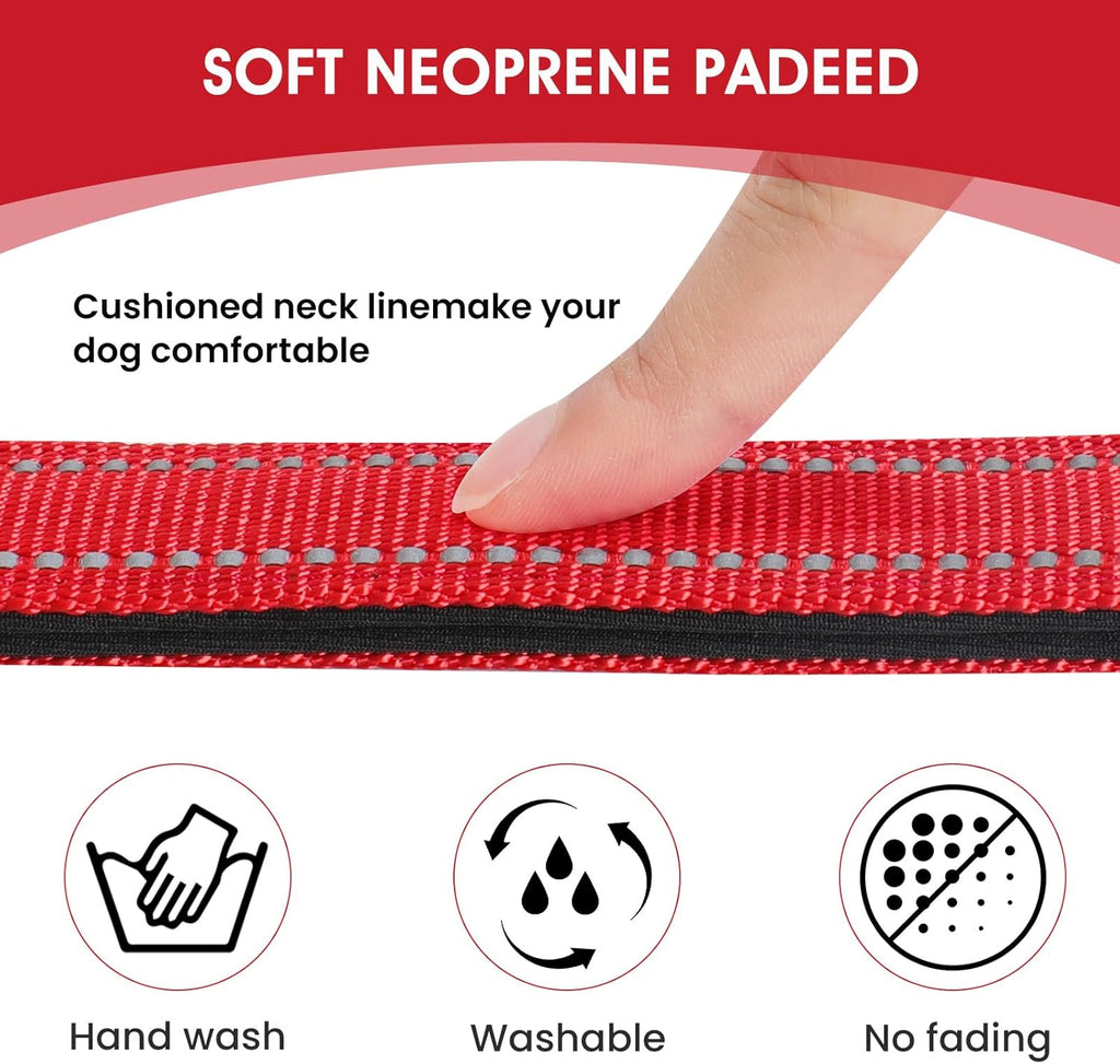 Reflective Dog Collar Padded with Soft Neoprene Breathable Quick Release Basic Dog Collars for Puppy Small Dogs Red Girl Boy