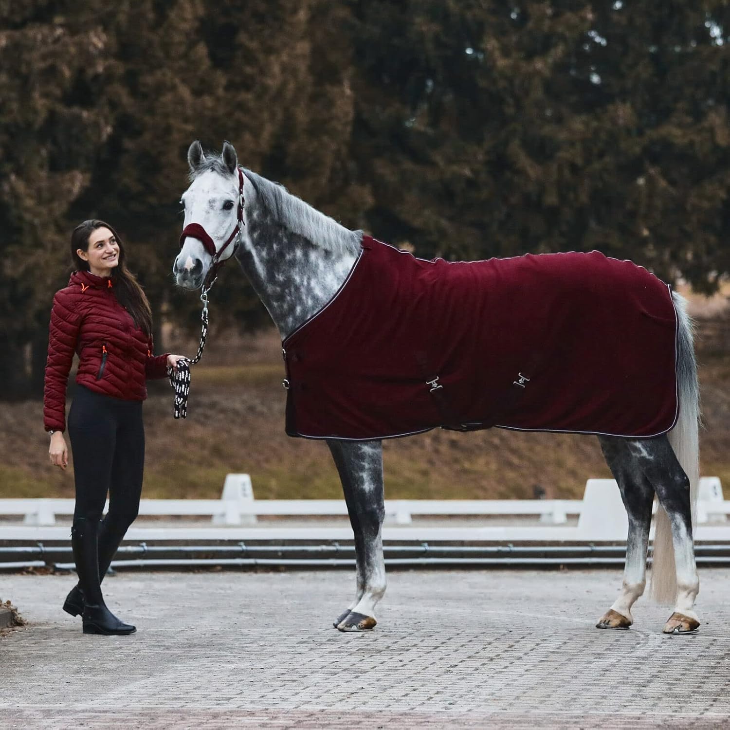 HORZE Kiel Adjustable Horse Halter with Fleece Padding - Dark Red - Horse