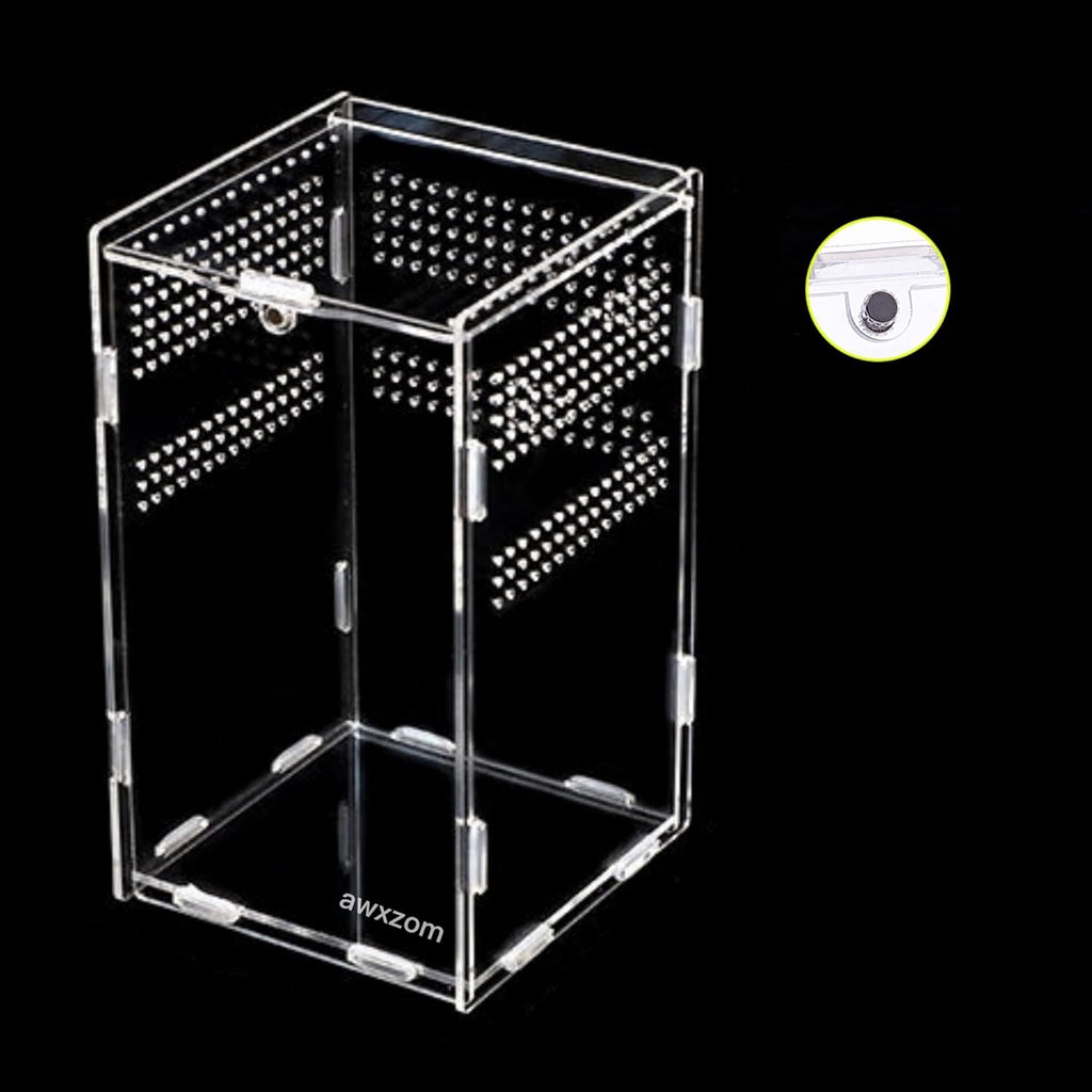 Magnetic Acrylic Case, micro habitat small Tarantula Enclosure enclosure for arboreal Tarantula Scorpion Sling Lizards Mantis Snake Gecko jumping spider snail Insect Isopods (4.7*4.7*7.8 inch)