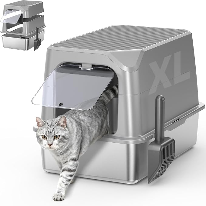 WoofiGo Enclosed Stainless Steel Cat Litter Box by CatLitterBox