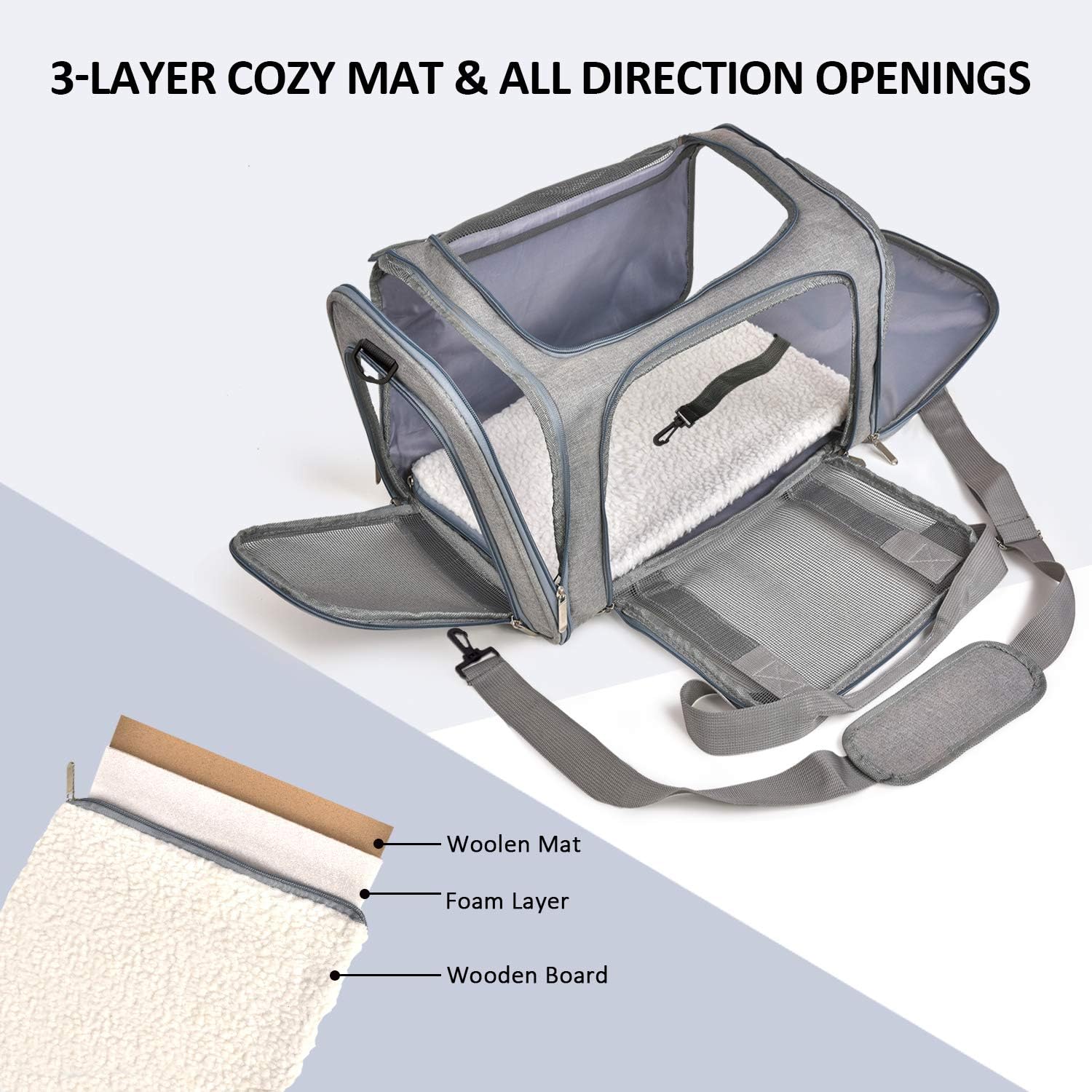 Cat Carriers Dog Carrier Pet Carrier For Small / Medium Cats Dogs Puppies (Up To 15lbs), TSA Airline Approved Small Dog Carrier Soft Sided, Collapsible Waterproof Travel Puppy Carrier - Grey