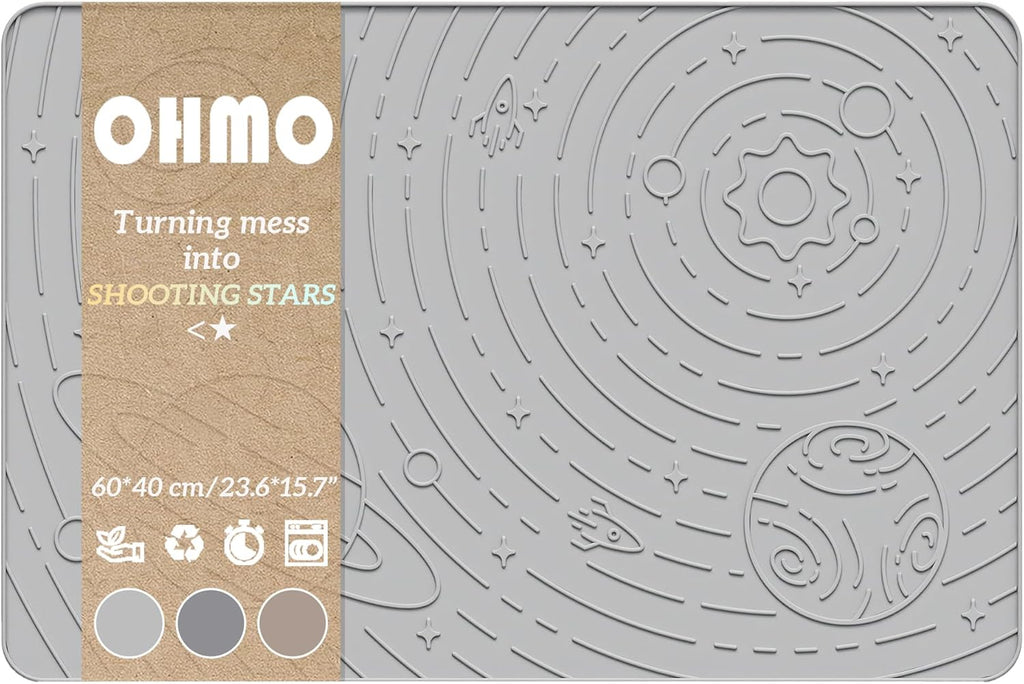 OHMO Dog Food Mat, Silicone Waterproof Cat Food Mat, Non-Skid Spill Proof Pet Feeding Mat for Food and Water, Easy to Clean Dog Placemat(Ash, 23.6" x 15.8")