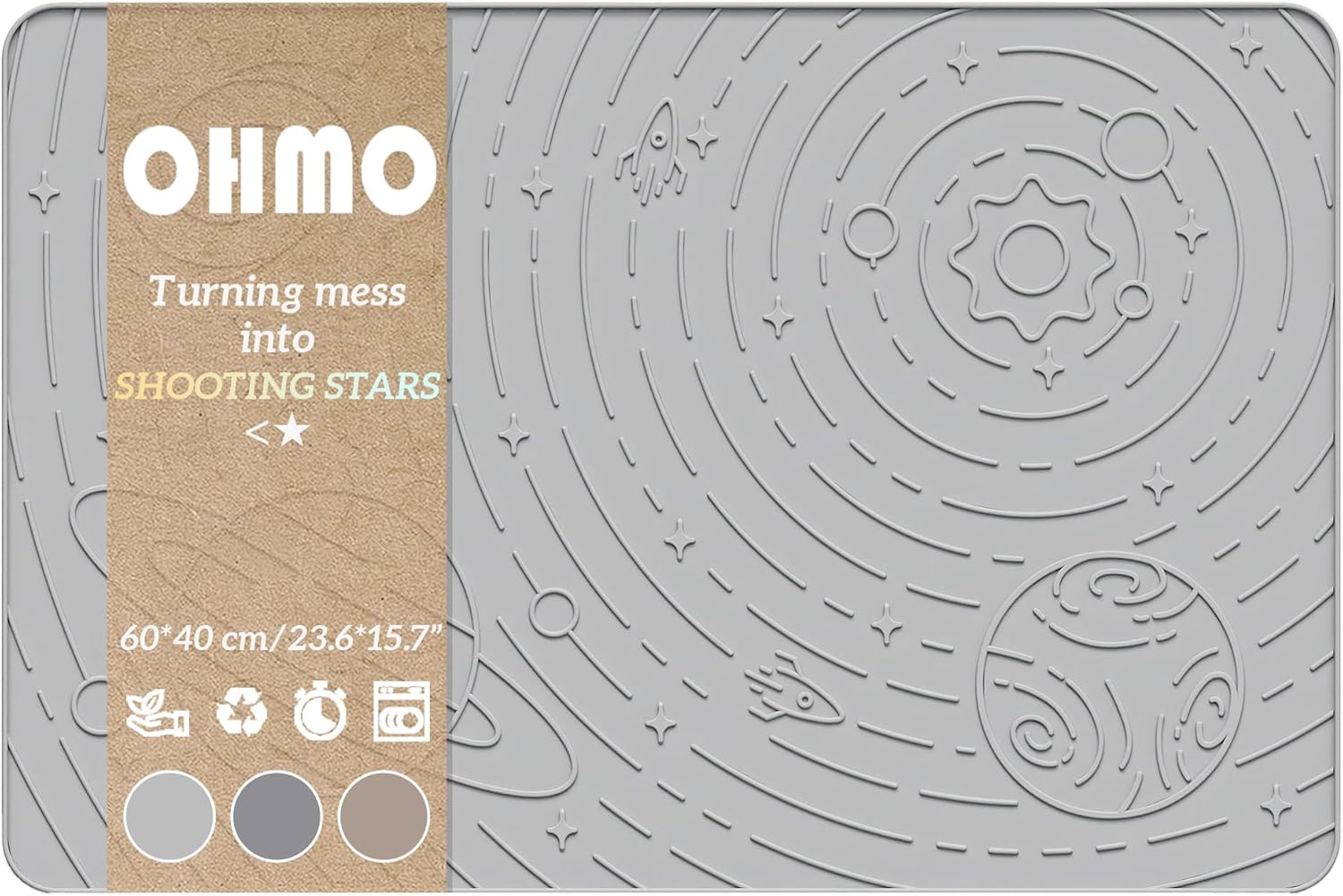 OHMO Dog Food Mat, Silicone Waterproof Cat Food Mat, Non-Skid Spill Proof Pet Feeding Mat for Food and Water, Easy to Clean Dog Placemat(Ash, 23.6" x 15.8")