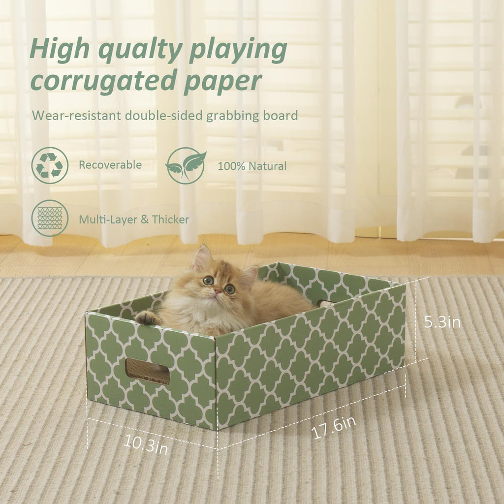 MECOOL Cat Scratching Board，5PC Cat Scratch Pad with Box，Reversible Corrugated Cat Scratcher Cardboard and Lounge Bed for Indoor Cats, Catnip