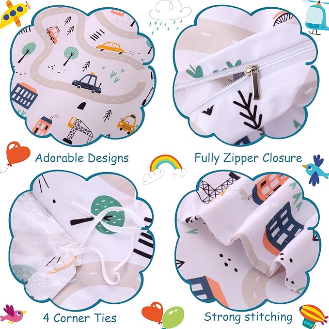 JSD Airplane Kids Duvet Cover Set Full Size, 3 Piece Soft Printed Microfiber Comforter Cover with Pillow Sham Zipper Closure, Comforter Not Included