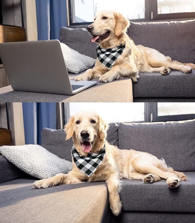 Christmas Plaid Bandana with Button, Fall Soft Cotton Triangle Dog Scarf - Image 6