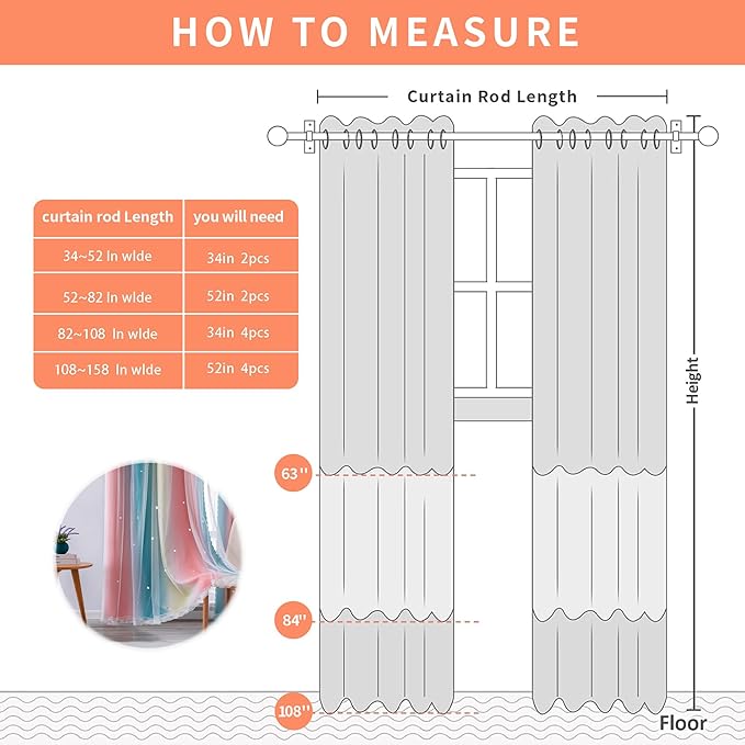 XiDi Girls Curtains for Bedroom 96 Inches Long 2 Panels Pink Blue Yellow Rainbow Blackout Curtains for Little Girl Kids Room Decor Living Room, Princess Unicorn Wall Decals Drapes 52x96