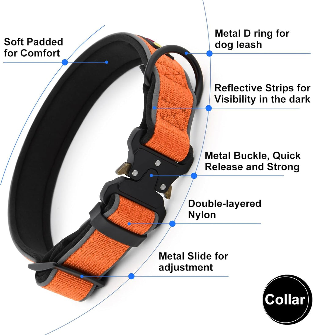 Plutus Pet Tactical Dog Collar, Reflective, Adjustable Heavy Duty Dog Collar, Soft Padded and Comfortable, for Small Medium and Large Dogs (Orange, XS)
