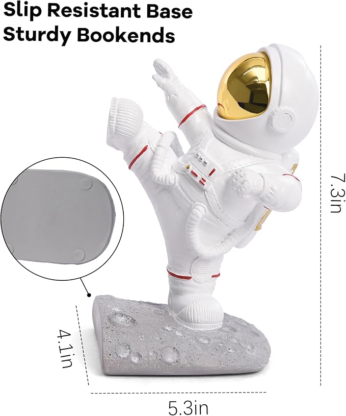 Book Ends for Shelves Decorative, Upgraded Astronaut Bookshelf Stopper Resin Book Shelf End Holders Heavy Duty Bookends for Kids Gifts Cute Spaceman Book Ends for Space Decor(F2-Gold)