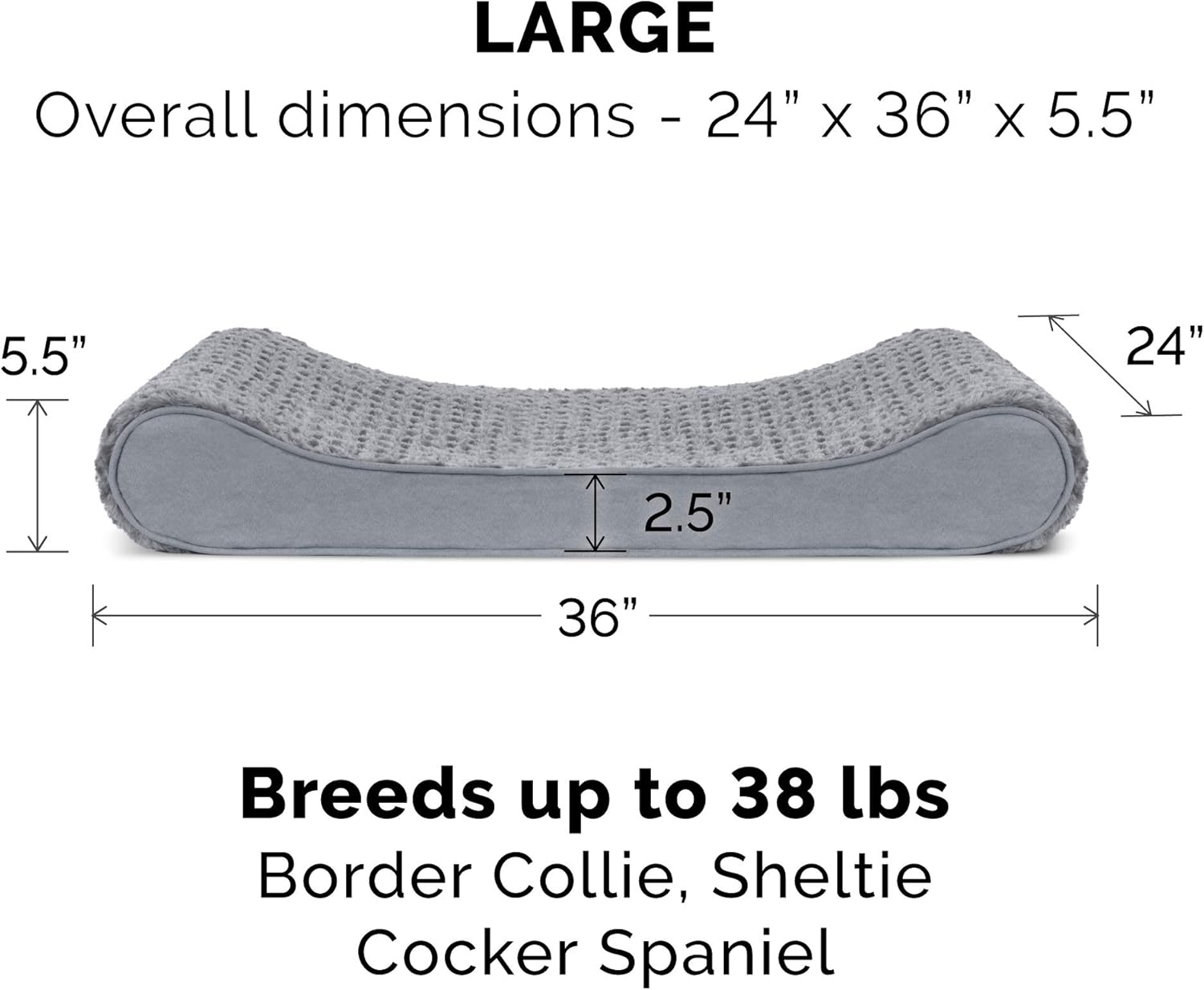 Furhaven Orthopedic Dog Bed for Large/Medium Dogs w/ Removable Washable Cover, For Dogs Up to 38 lbs - Ultra Plush Faux Fur & Suede Luxe Lounger Contour Mattress - Gray, Large
