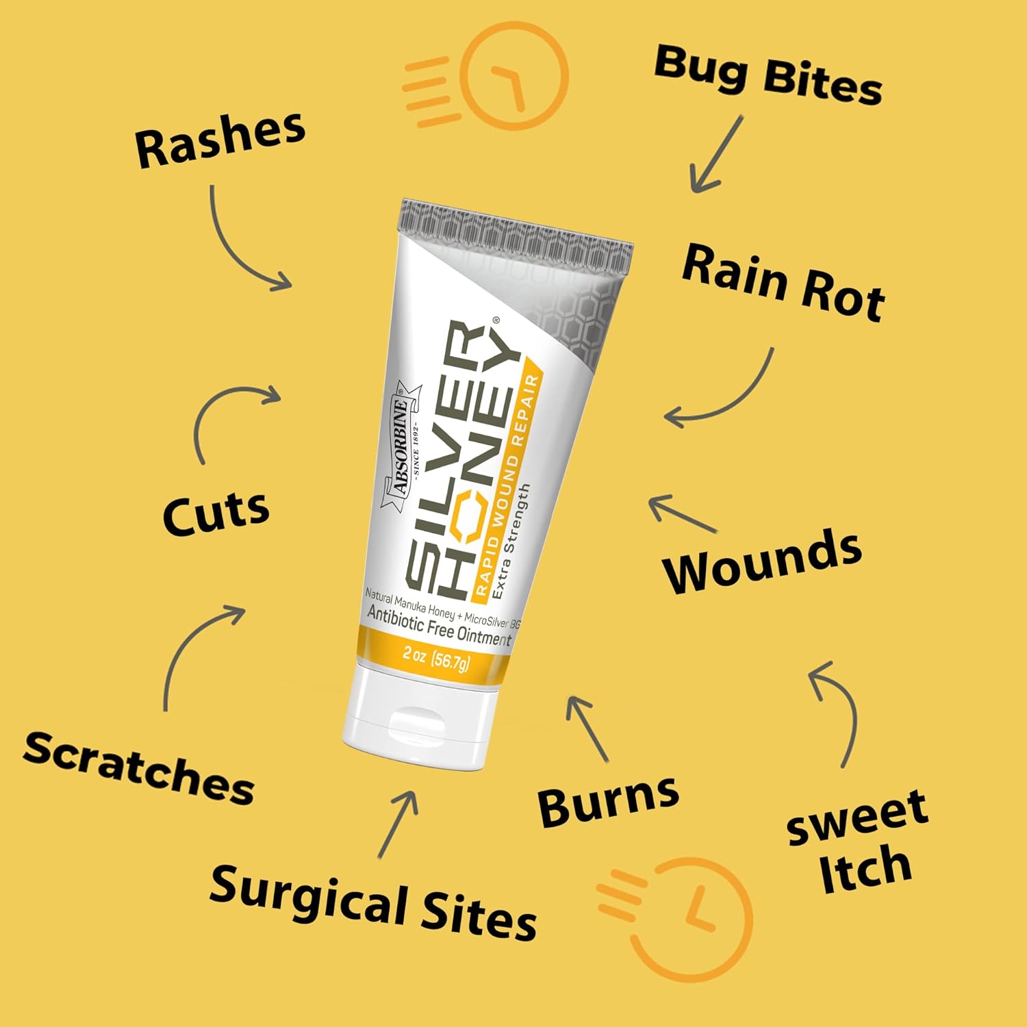 Absorbine Silver Honey Rapid Wound Repair Ointment, Manuka Honey & MicroSilver BG, Veterinarian Tested Horse & Animal Wound Care, 2oz Tube