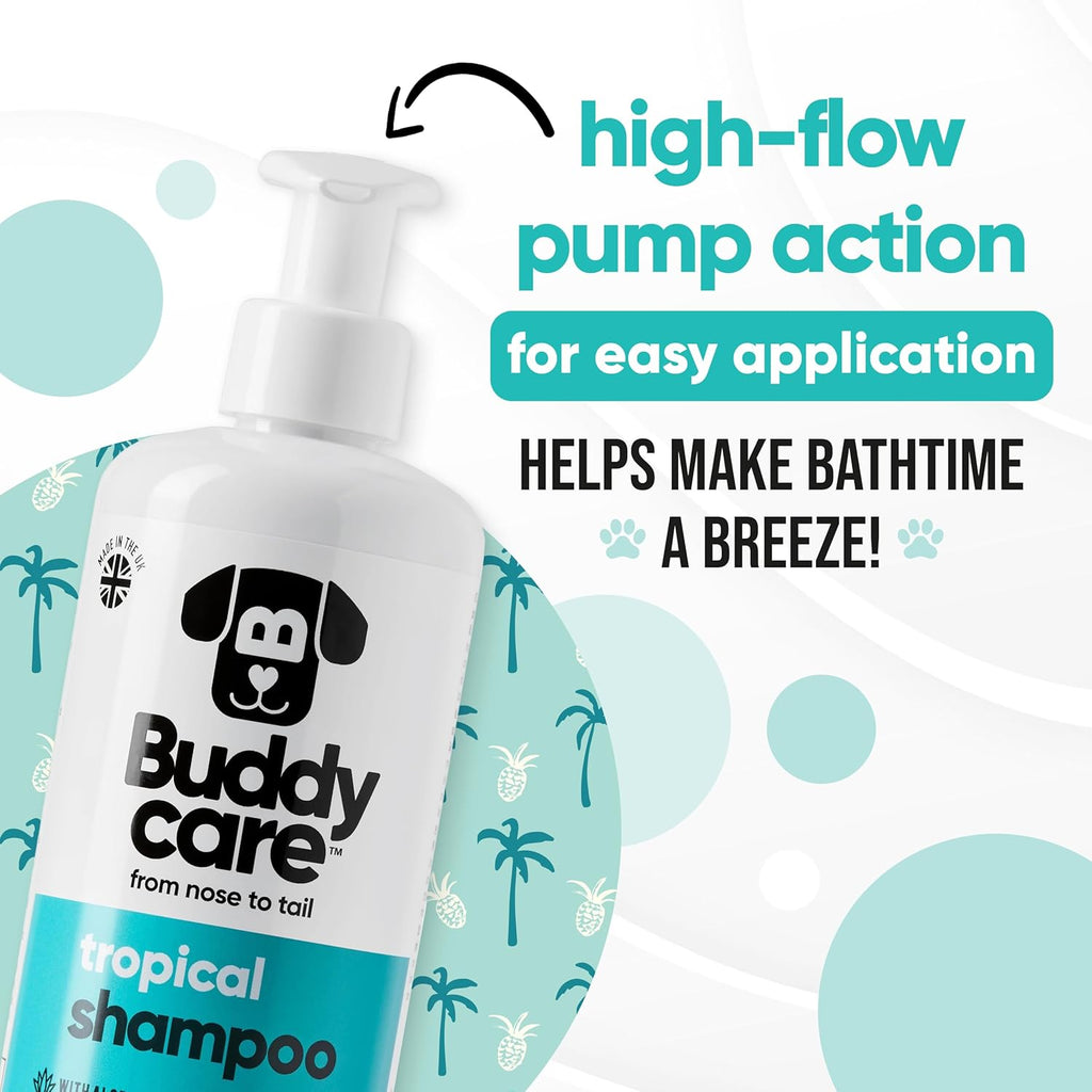 Tropical Dog Shampoo by Buddycare | Deep Cleansing Shampoo for Dogs | Tropical Scented | with Aloe Vera and Pro Vitamin B5 (33.8oz)