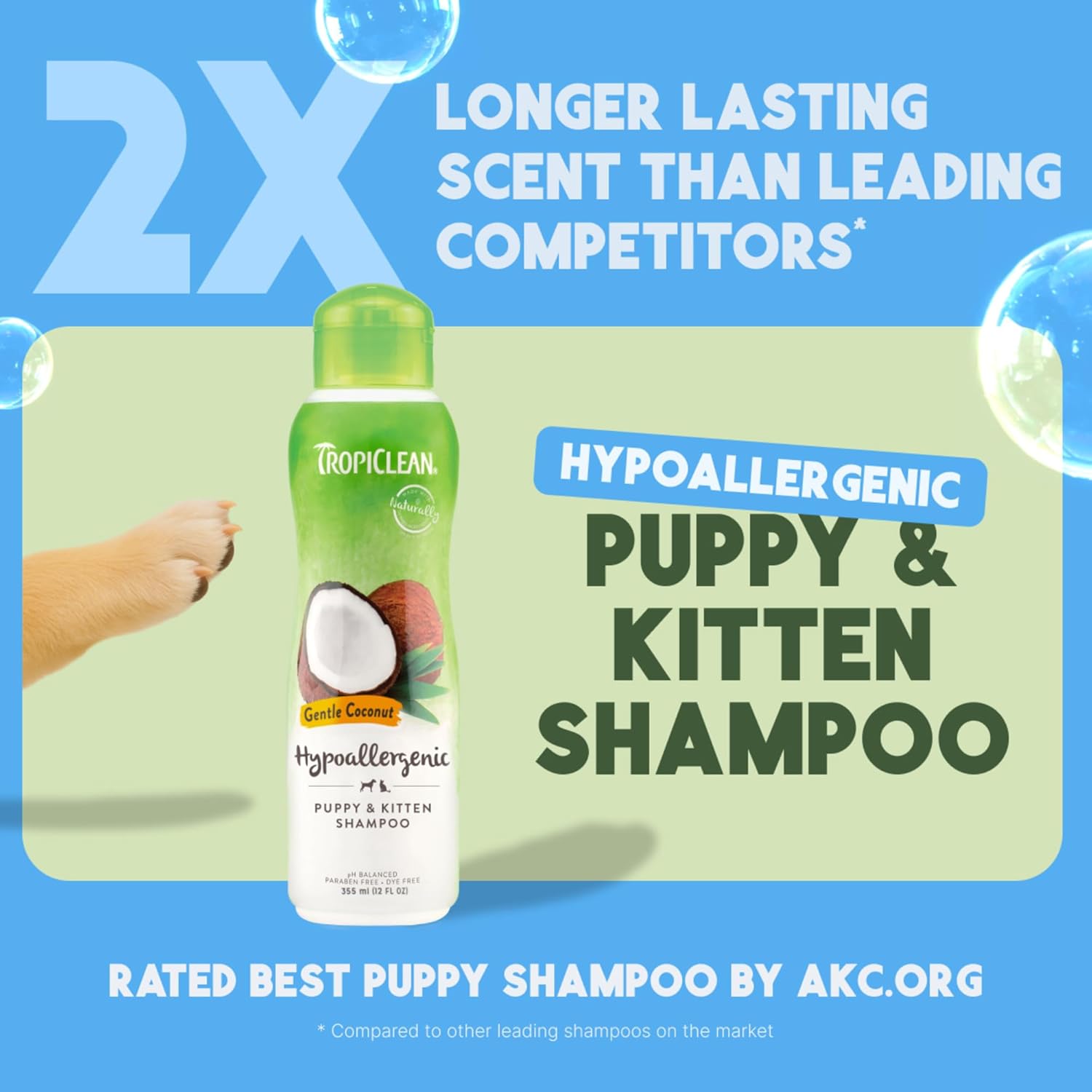 TropiClean Gentle Puppy Shampoo, Dog Shampoo for Allergies & Sensitive Skin, Made in USA, Gentle Coconut Scent, Safe for Cats & Kittens, 20oz