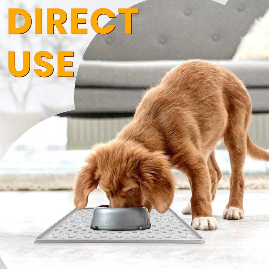 Ptlom Dog Food Mat Anti-Slip Pet Bowl Mats for Food and Water, High-Lips Pet Placemat Prevent Messy Spills to Floor, Waterproof Puppy Feeding Tray for Small, Medium Large Dogs Cats, Silicone