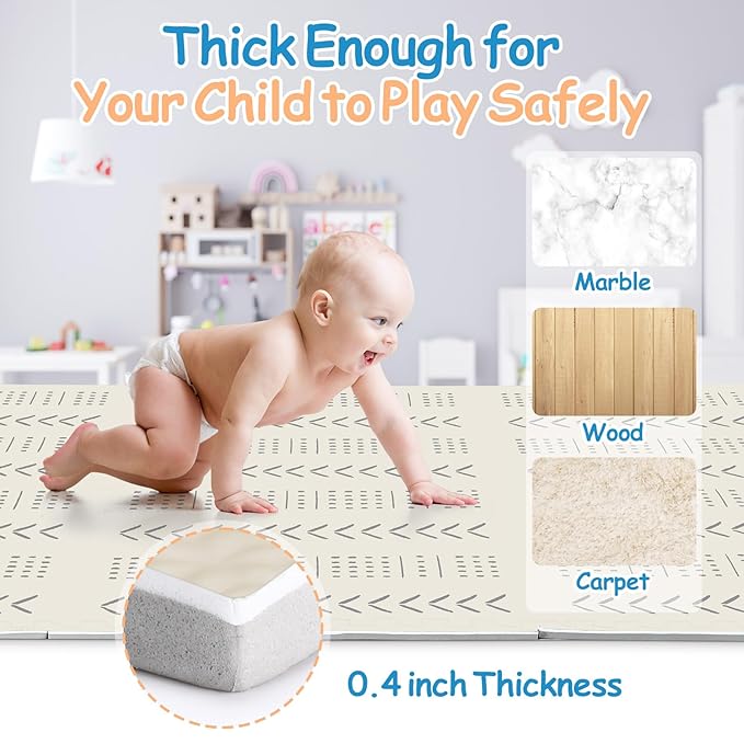 Tinideya 12 Tiles Baby Play Mats 6ft x 8ft Cream Color Puzzle Floor Mat Toddlers Waterproof Crawling Mat for Tummy Time, Crawling & Playroom