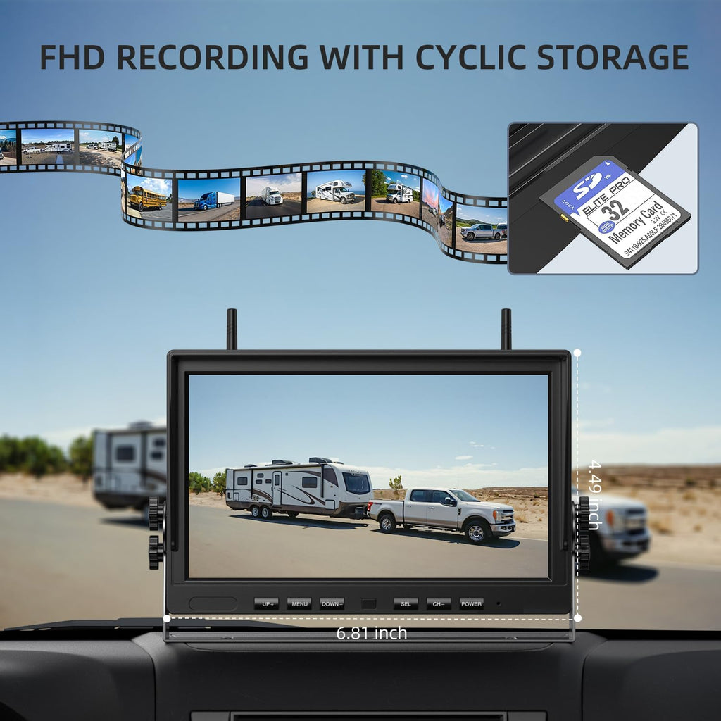 eRapta 4 Wireless Backup Camera Magnetic: 10.1" IPS Full-Size DVR Monitor, Install-Free RV Camera System with IR Night Vision, Built-in 9600mAh Battery for RV/Camper/Truck/Trailer/Tractor ACT104