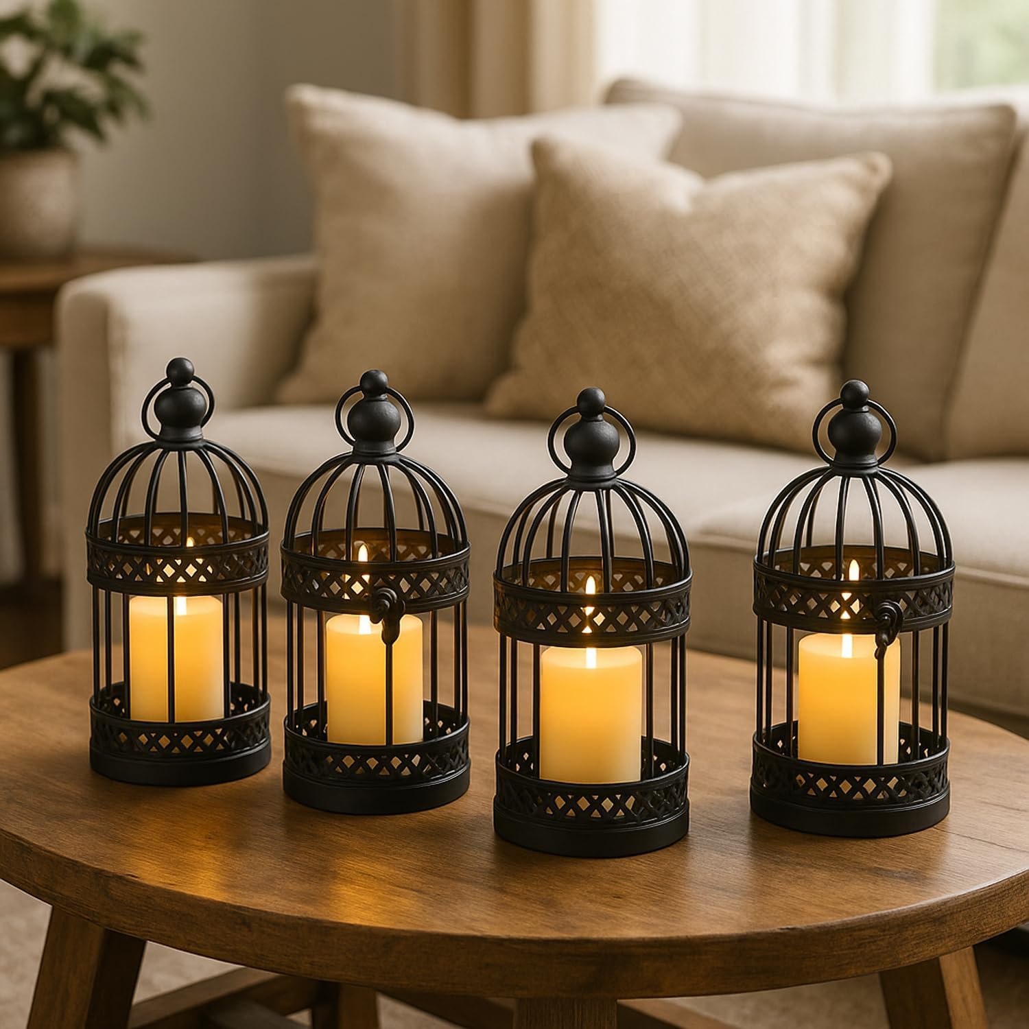 Vela Lanterns Birdcage Decor Candle Holder Lantern Decorative Table Centerpiece Halloween Decorations, Black, Small, Set of 4