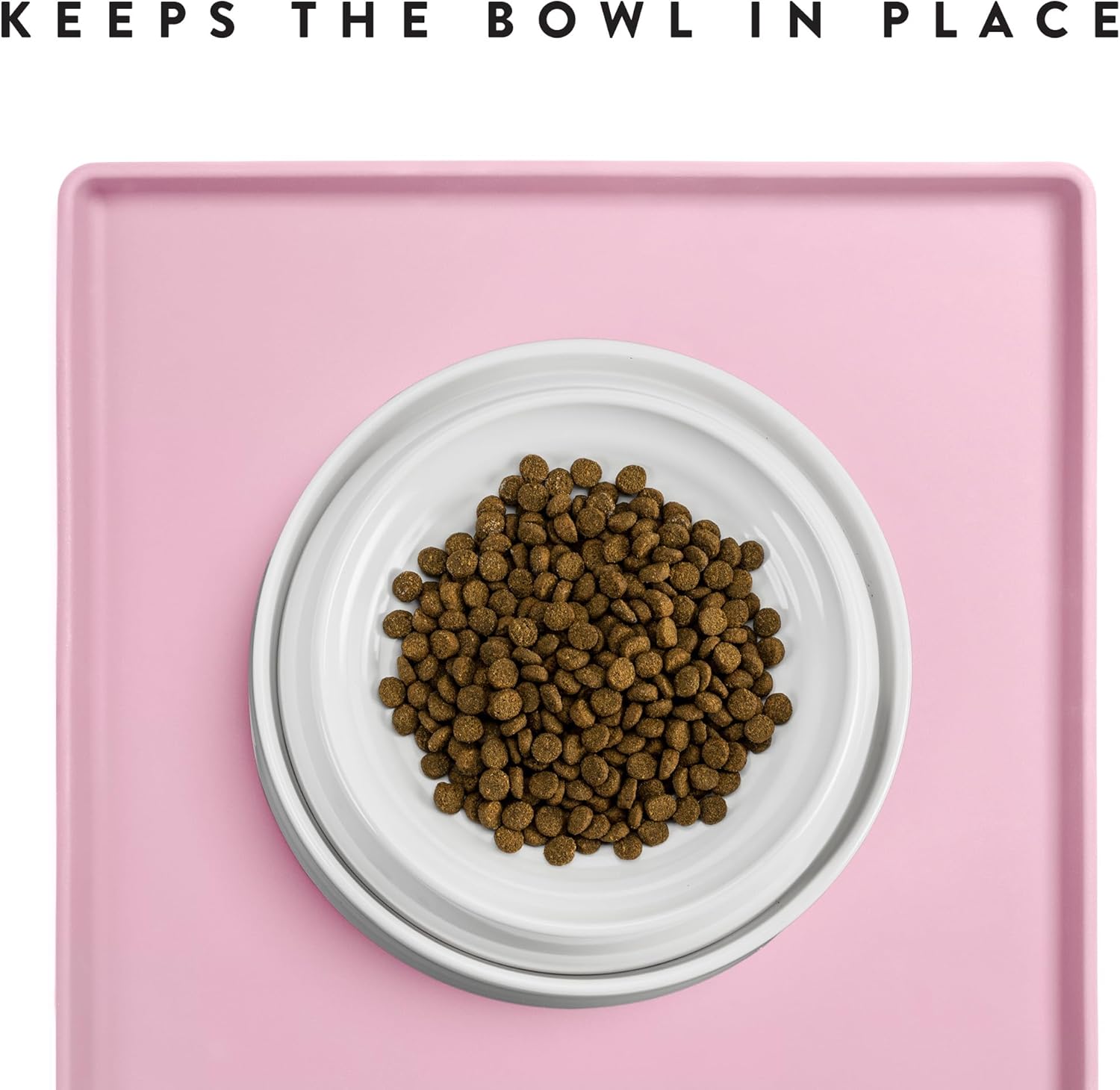 CatGuru Cat Food Mat, Small & Large Pet Feedingd Mat, 100% Waterproof Cat Mats for Food and Water, Silicone Mats for Pet Bowls, Non-Slip Placemat for Water Bowl or Fountain (Small, Pink)