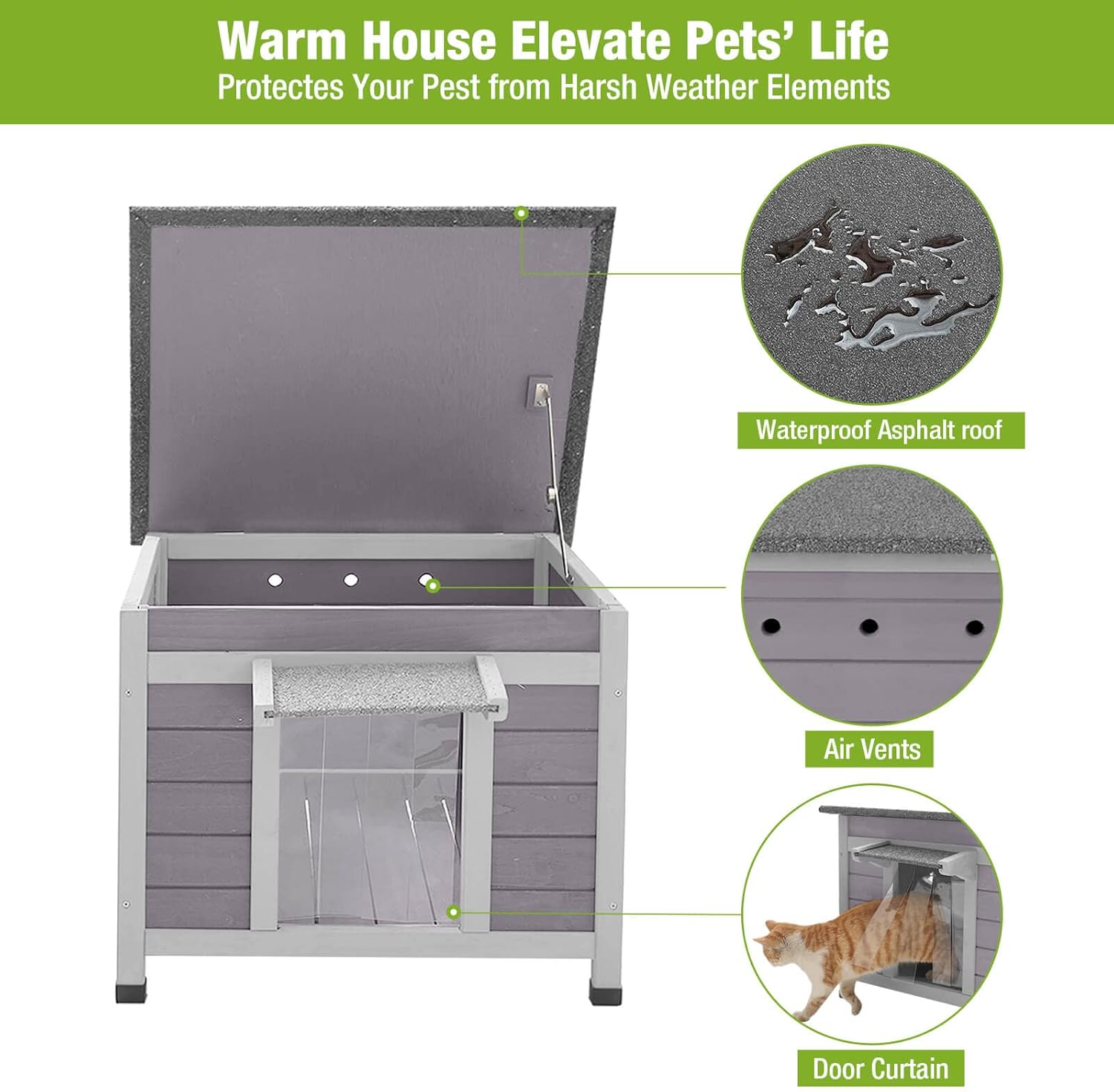 GUTINNEEN Outdoor Cat House Wooden Rabbit Hutch Outside Feral Cat Shelter Bunny Cage Guinea Pig Habitat Weatherproof(AIR12)