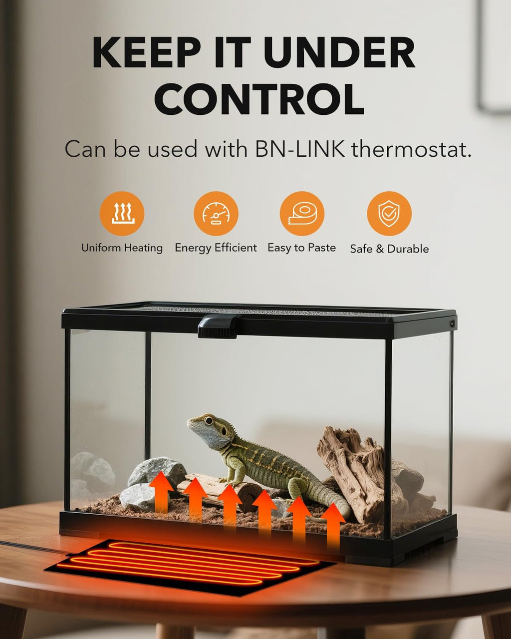 BN-LINK Reptile Heat Pad 6"X8" 8W for 10-20gal Under Tank Terrarium Heating Mat Waterproof for Turtle, Lizard, Frogs, Snake, Hermit Crab