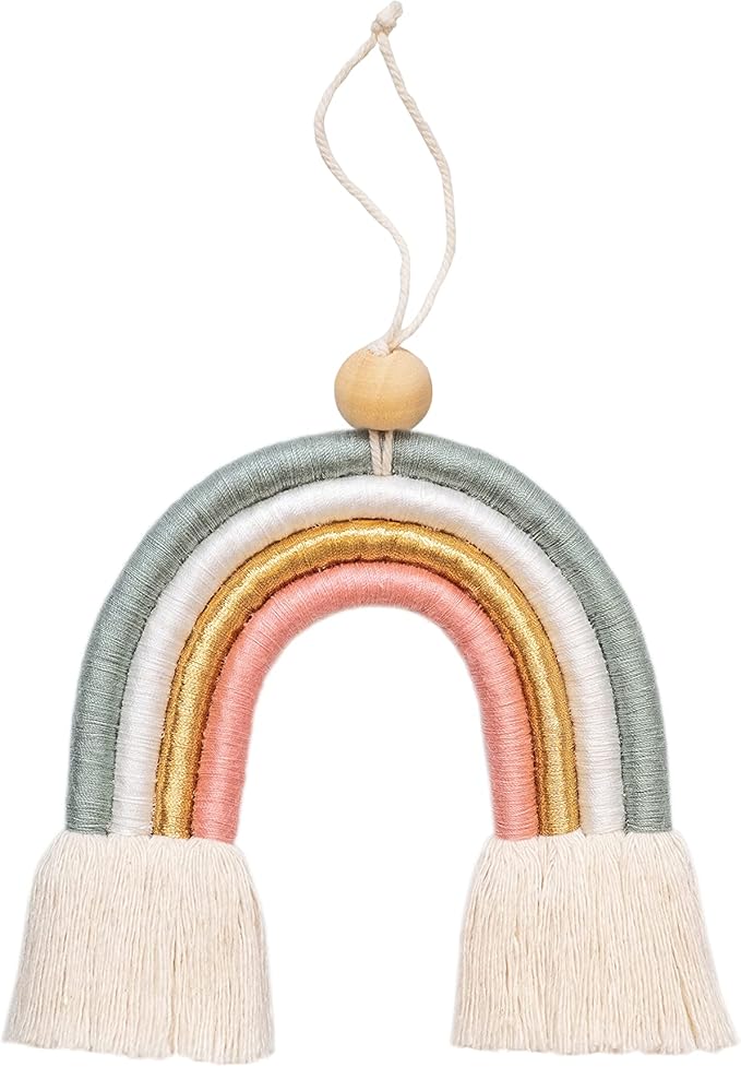 Mila Millie Macrame Wall Hanging | Handmade Woven Tassel Ornament for Home or Nursery Baby Kids Room Decor | Boho Nordic Scandinavian Style (Pink Gold Teal)