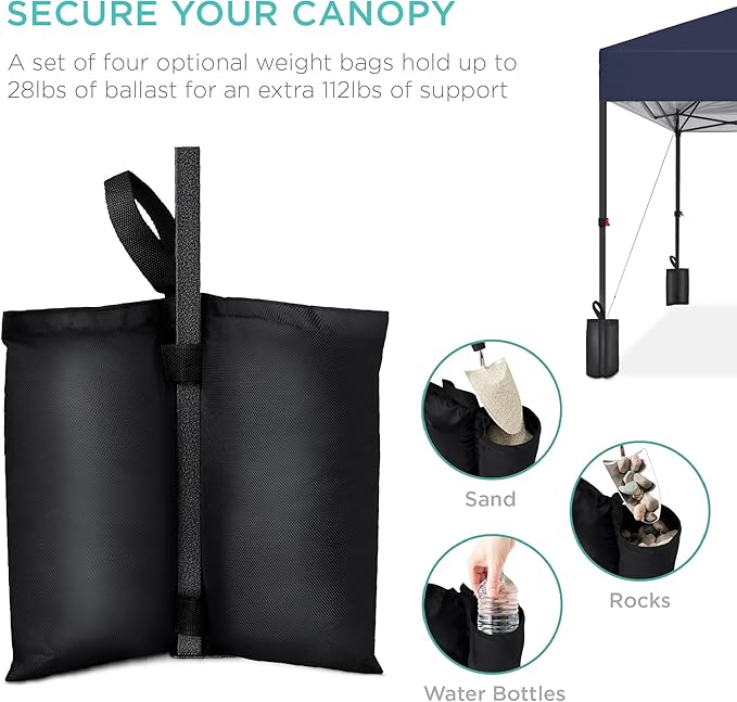 Best Choice Products 12x12ft 1-Person Setup Pop Up Canopy Tent Instant Portable Shelter w/ 1-Button Push, Case, 4 Weight Bags - Navy Blue
